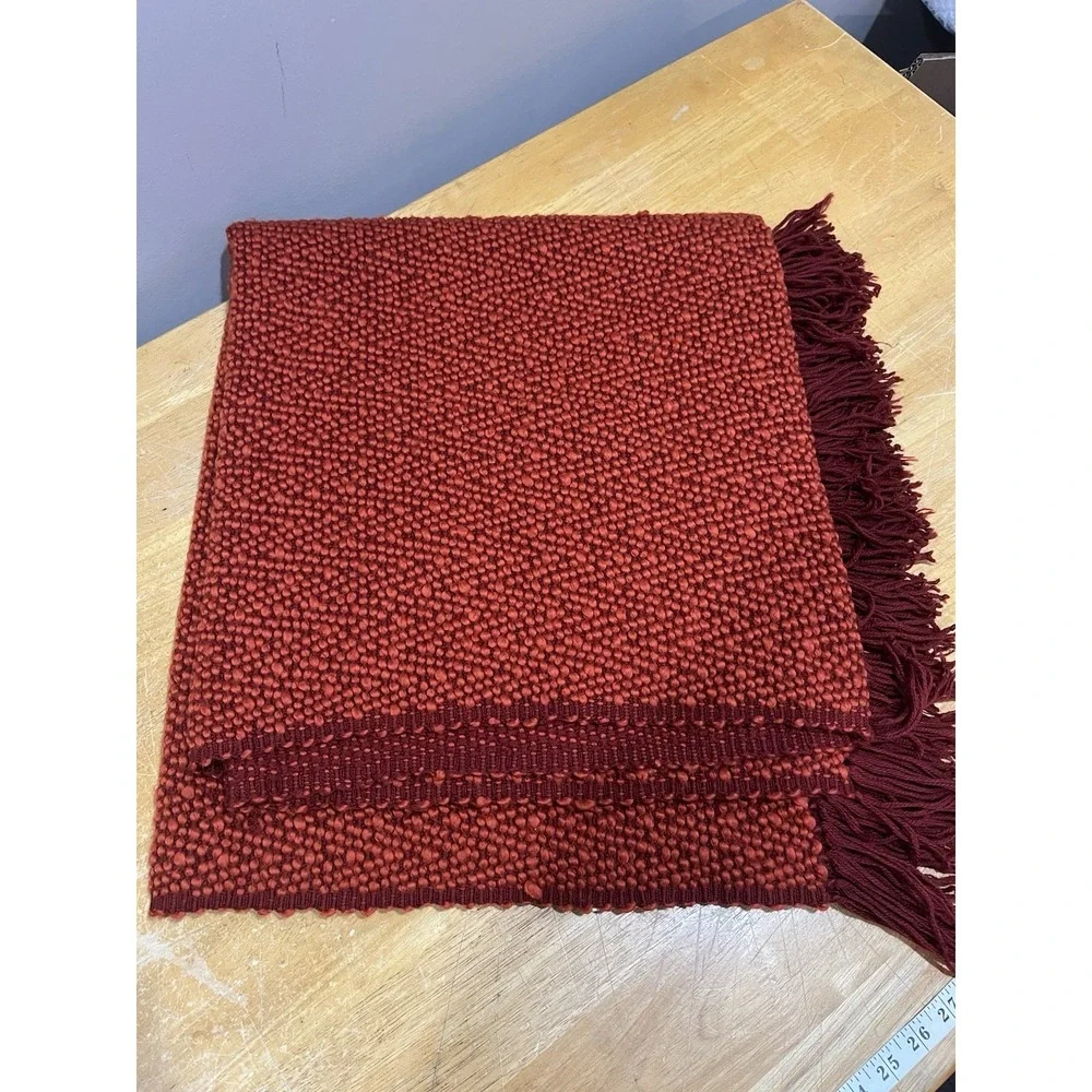 Crate And Barrel Reid‎ Cinnabar Throw Woven Red Orange Fringe 70x40